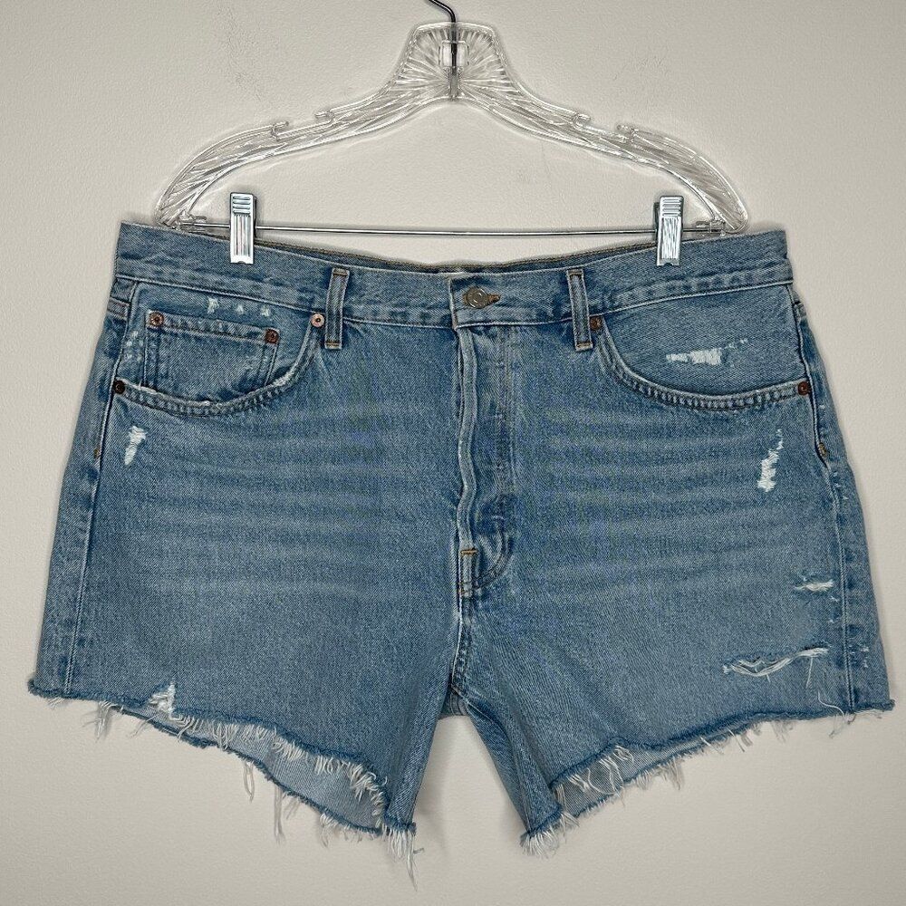 AGOLDE Women's Parker Long High Waisted Denim Distress Shorts Size 33